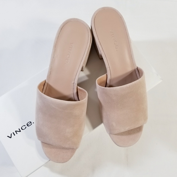 Vince Shoes - NIB Vince Rachelle 2 Suede Block Heel Mule Slide Sandals in Blush Pink